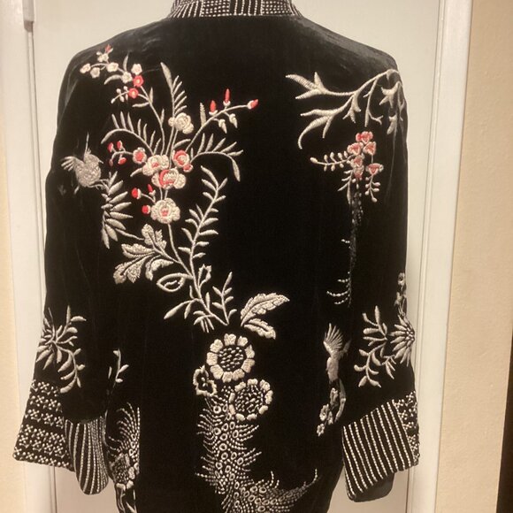 Johnny Was Valentina Rayon Silk Velvet  Embroidered Kimono Jacket w/JW Bag NWT - Picture 7 of 11